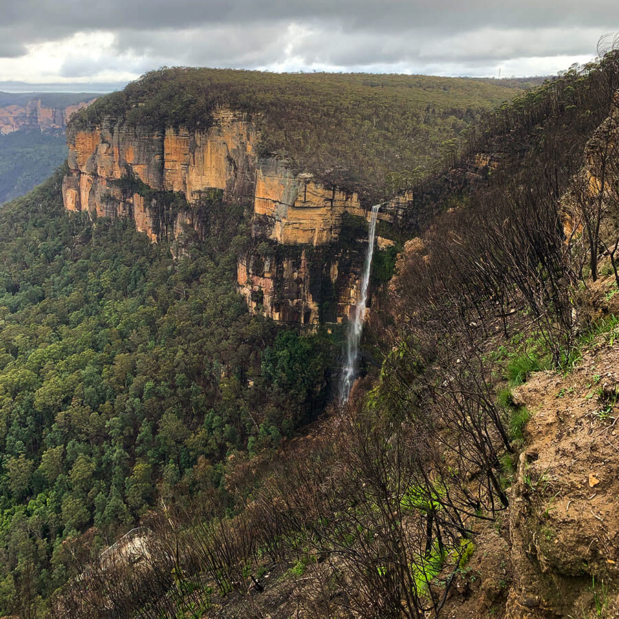 View of the waterfall from one of the best lookouts in the Blue Mountains