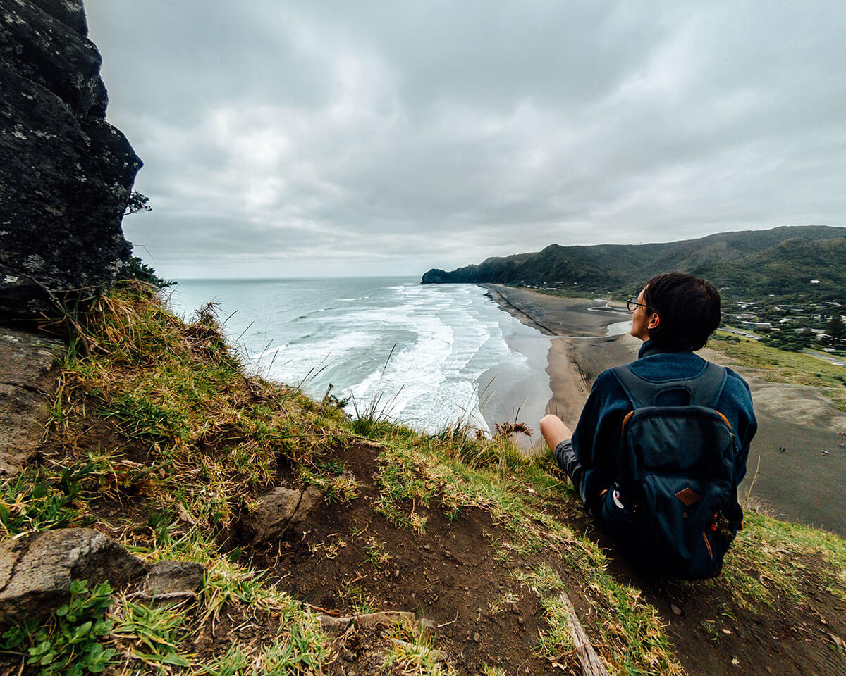 Dani overlooking Piha, North Island, New Zealand